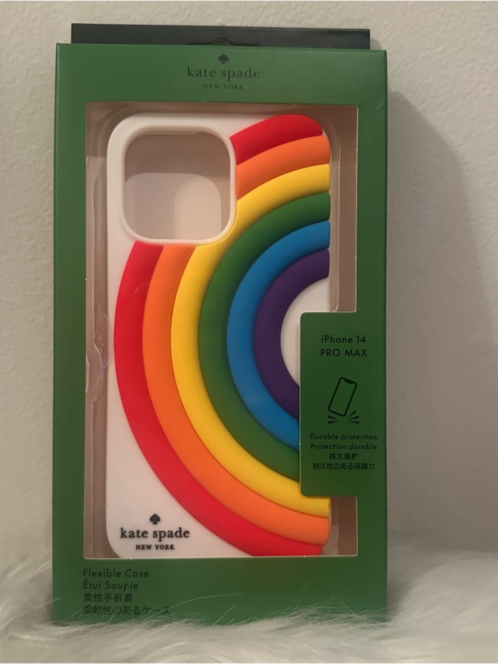 kate spade White Silicone iPhone 14 Pro Max Case with Raised Rainbow Accents